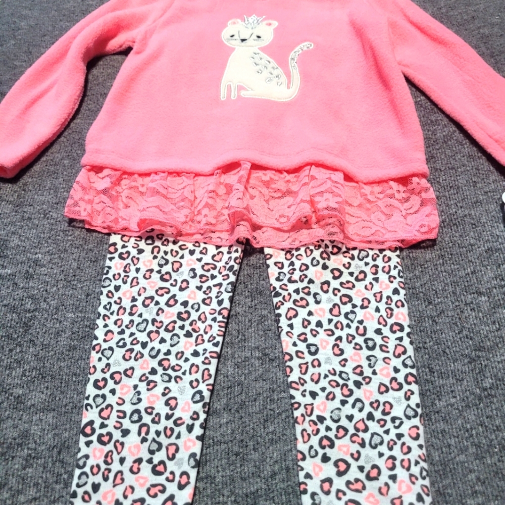 NEW 2pc Outfit~CJP~Princess Kitty Cat~Leppard Print~Hearts~Shiny~3T - Picture 3 of 5
